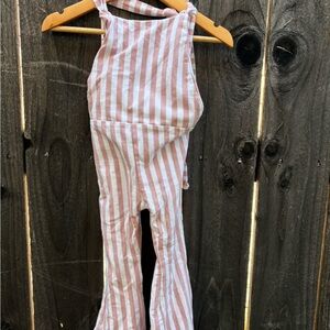 Jumpsuit bell-bottom striped Pink and white